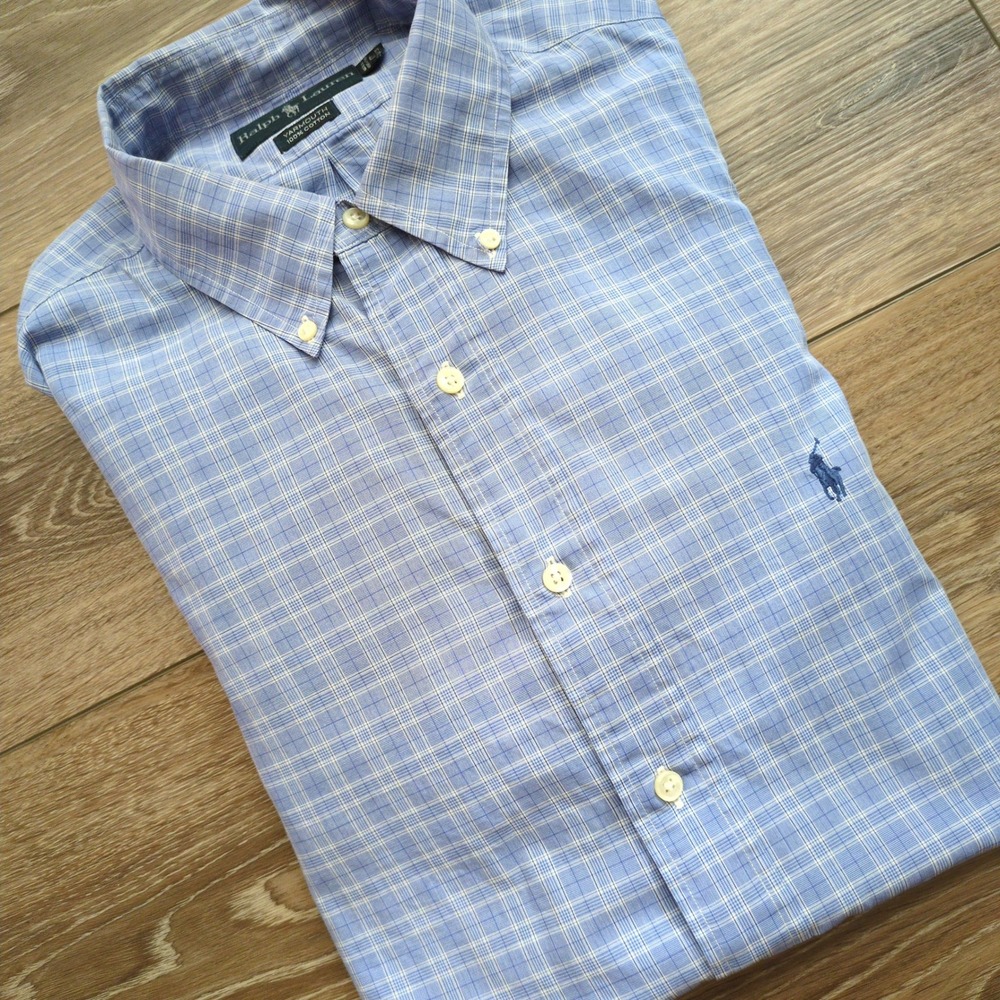 Ralph Lauren Yarmouth Button Down Shirt Blue Plaid Cotton 17 34/35 XL EUC